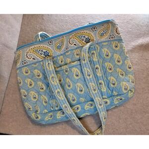 VTG Vera Bradley "Bermuda Blue" Quilted Paisley Shoulder Bag Lime Green - A